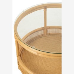 J-Line - Sofabord m. glas bordplade og under opbevaring 70x47x70cm, Natur 