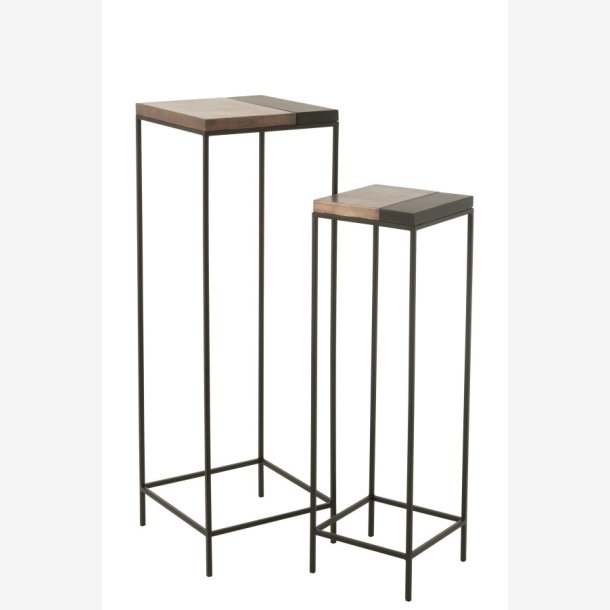 j-line - St m. To piedestaler i metal 41/31x119/98cm, Sort og Brun  