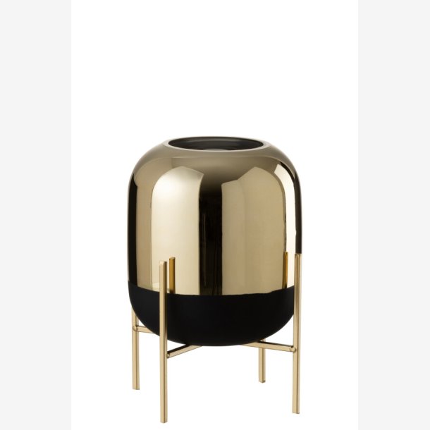 J-Line - Vase p stativ Sort/Guld glas/metal :20 H: 27cm. 