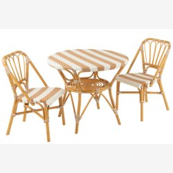 J-Line - Spisebord m. Stribet mnster i rattan 89x75x90cm, Beige og Natur