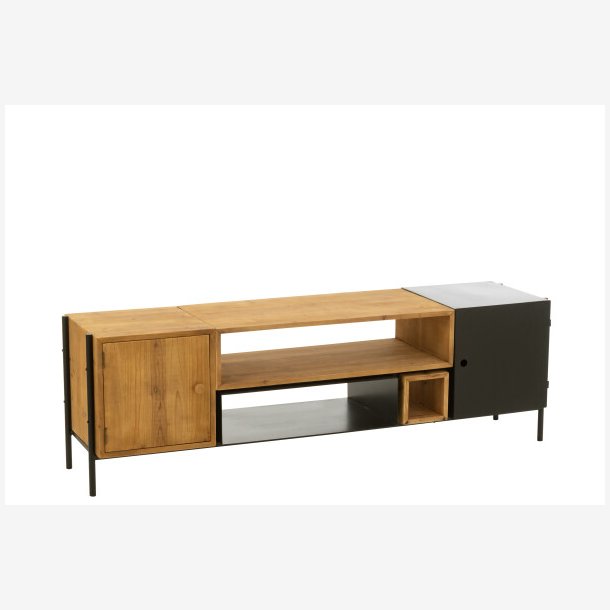 J-Line - Tv-bord m. to lger og hylder 160x50x40cm, Natur og Sort