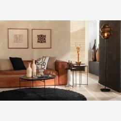 J-Line - St m. To runde sideborde i tr og metal 39/32x56/50cm, Brun og Sort