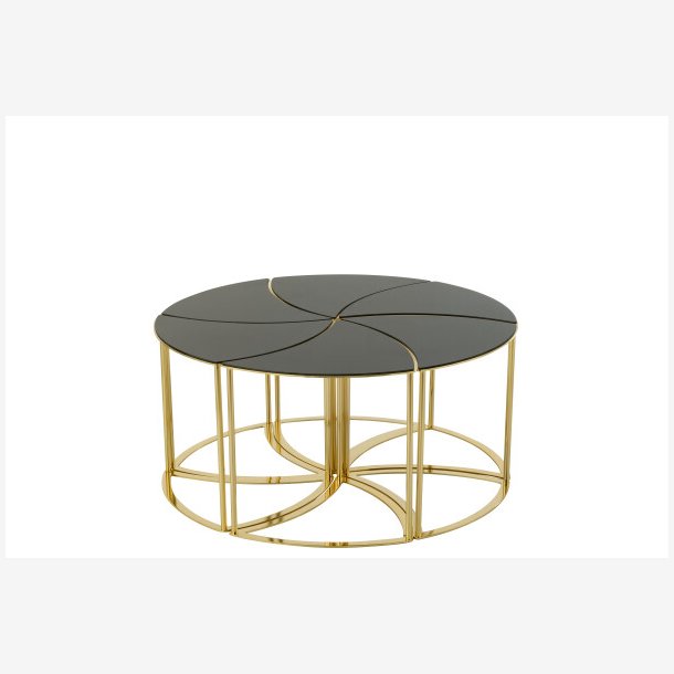 J-line - Rundt sofabord i 6 dele 100x48x100cm, Sort og Guld