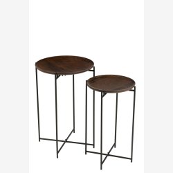 J-Line - St m. To runde sideborde i tr og metal 39/32x56/50cm, Brun og Sort
