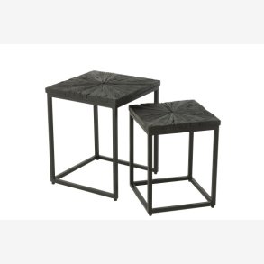 J-Line - St m. To firkantede sideborde i tr og metal 43/37x43/37x53/48cm, Sort