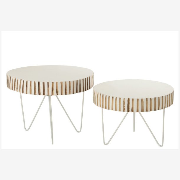 J-Line - St m. To sofaborde i malet tr og metal 48/43x48/43x36,5/30cm, Hvid og Natur