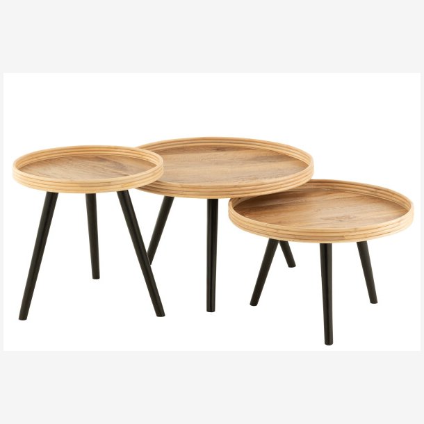 J-Line - Sofabord st i tr i3 strrelser, Natur og Sort
