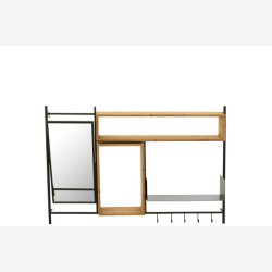 J-Line - Vgreol m. spejl og knager 130x87x20cm, Natur og Sort 