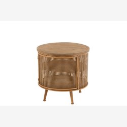 J-Line - Rundt sengebord m/skabslge til opbevaring 59x58,5x59cm, Natur