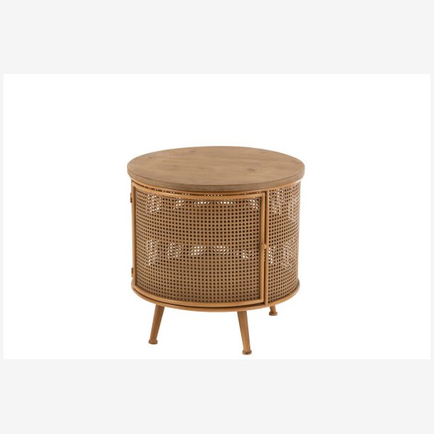 J-Line - Rundt sengebord m/skabslge til opbevaring 59x58,5x59cm, Natur