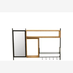 J-Line - Vgreol m. spejl og knager 130x87x20cm, Natur og Sort 