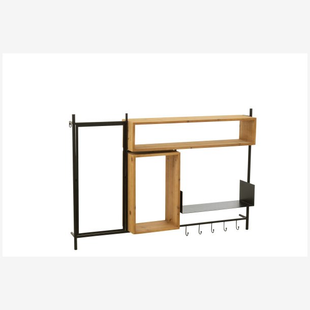 J-Line - Vgreol m. spejl og knager 130x87x20cm, Natur og Sort 