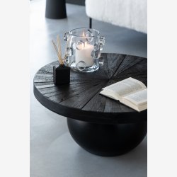 J-Line - Rundt sofabord i massivt rustikt tr 80x39,5x80cm, Sort 