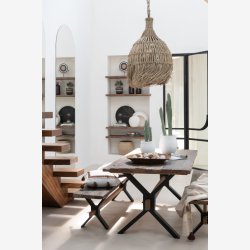 J-Line - Antik spisebord i massivt tr 180x76x89cm, Natur og Sort