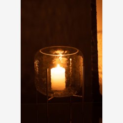 J-Line - Vase/Hurricane p stativ glas/metal H: 22,5 : 19 cm. 