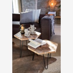 J-Line - St m/2 sideborde Hexagon form 52/58x52x60cm, Natur/Sort