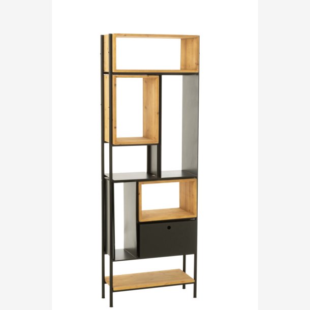 J-Line - Reol m. 7 rum og en lge 65x185x30cm, Natur og Sort 