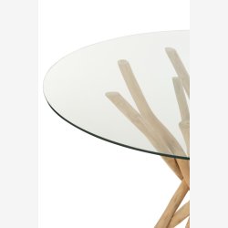 J-Line - Spisebord m/glas bordplade og grenfod 120x75x120cm, Natur