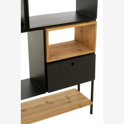 J-Line - Reol m. 7 rum og en lge 110x185x30cm, Natur og Sort 