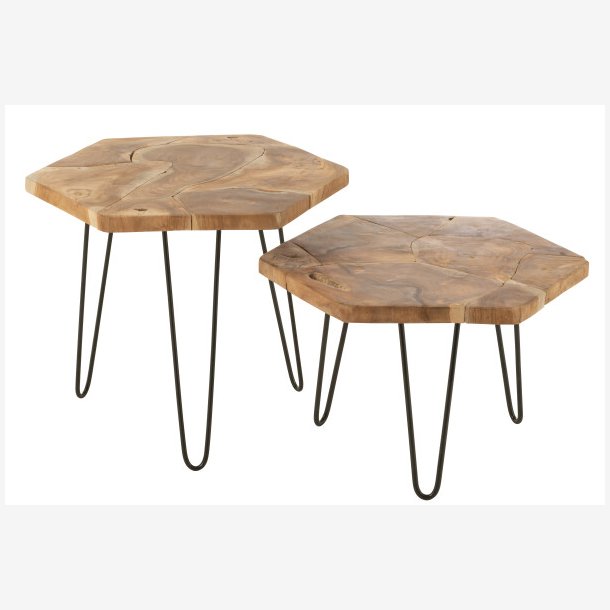 J-Line - St m/2 sideborde Hexagon form 52/58x52x60cm, Natur/Sort