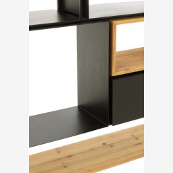 J-Line - Reol m. 7 rum og en lge 110x185x30cm, Natur og Sort 