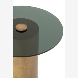 J-Line - Sidebord m. Cylinder fod og glas bordplade 51x46x51cm, Bronze 