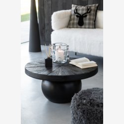 J-Line - Rundt sofabord i massivt rustikt tr 80x39,5x80cm, Sort 