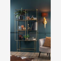 J-Line - Reol m/3 hylder i metal og glas 100x200x40cm, Guld