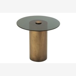 J-Line - Sidebord m. Cylinder fod og glas bordplade 51x46x51cm, Bronze 
