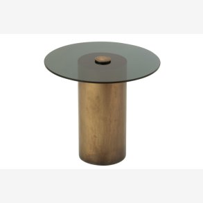 J-Line - Sidebord m. Cylinder fod og glas bordplade 51x46x51cm, Bronze 