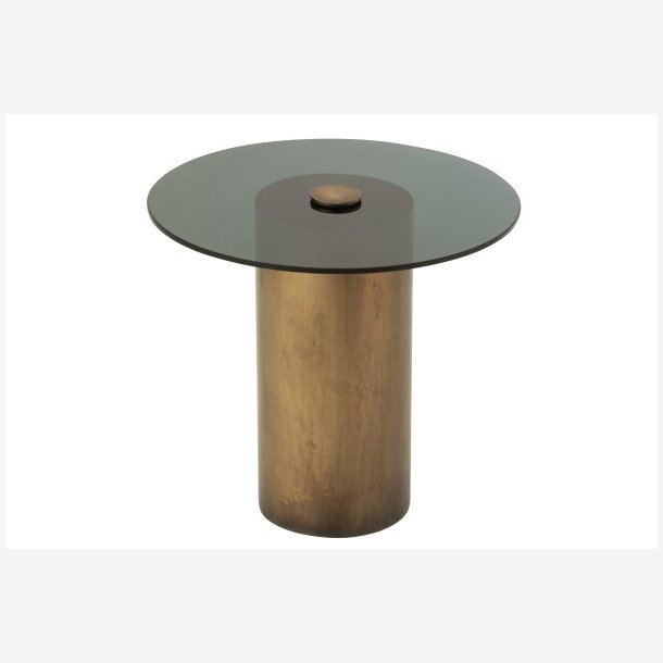 J-Line - Sidebord m. Cylinder fod og glas bordplade 51x46x51cm, Bronze 