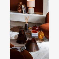 J-Line - Sidebord/Sofabord m/glas bordplade : 80 H: 29 cm. Brun