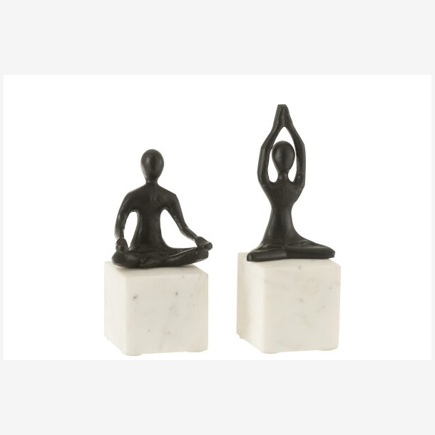 J-Line - Yoga figur i position 2 ass. Aluminium/Marmor Sort/Hvid H: 20/  cm.