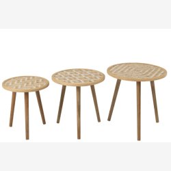 J-Line - St m. 3 sideborde i fletter rattan 53/47/41x53/47/41x55/45/50cm, Natur 