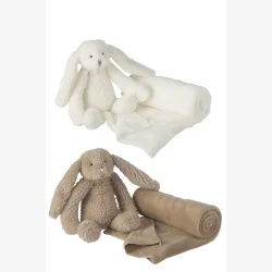 J-Line - Kanin m. T�ppe - Hvid/Beige - 40 cm