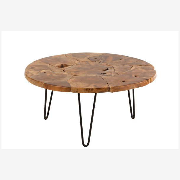 J-Line - Sofabord m/rustik tr bordplade 80x36,5x80cm, Natur og Sort