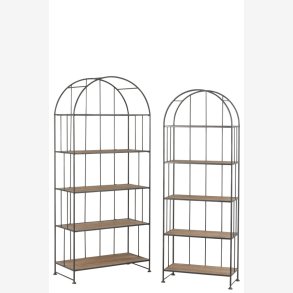 J-Line - st med to reoler m/5 hylder 80/62x40/30x182/169cm, Natur og Sort 