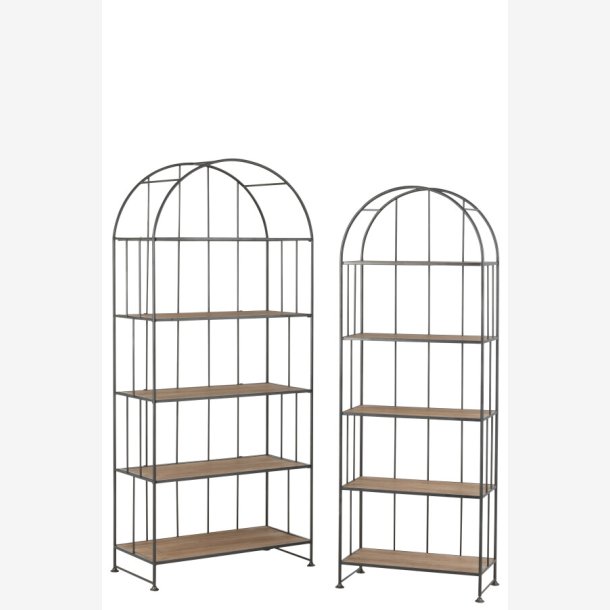 J-Line - st med to reoler m/5 hylder 80/62x40/30x182/169cm, Natur og Sort 