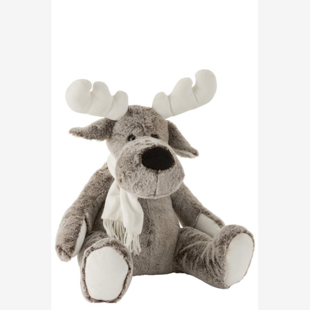 J-Line - Elg krammedyr m/halstrklde Gr/Hvid H: 40cm.