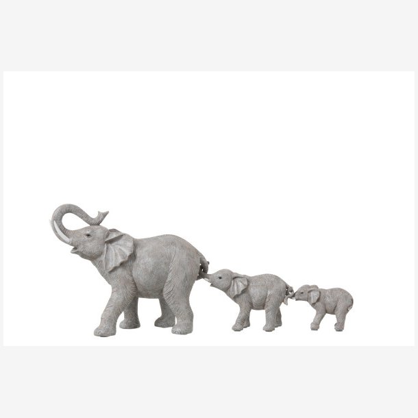 J-Line - Elefant figur m/elefantunger "Family" Poly Gr L: 57 H: 24 B: 17,5 cm. 