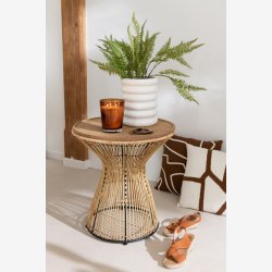 J-Line - Sidebord med kegle formet fod og flettet bordplade 58x64x58cm, Natur 