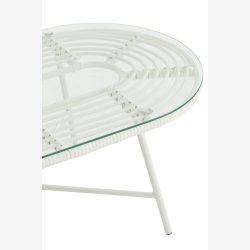 J-Line - Ovalt udendrs sofabord m/glas bordplade 90x35,5x50cm, Hvid