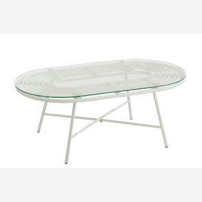J-Line - Ovalt udendrs sofabord m/glas bordplade 90x35,5x50cm, Hvid