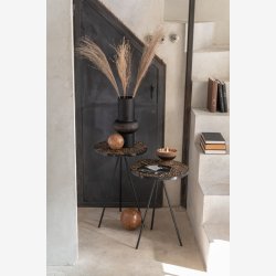 J-Line - St m. 2 sideborde med resin bordplade 38x38x52/44cm, Brun og Sort