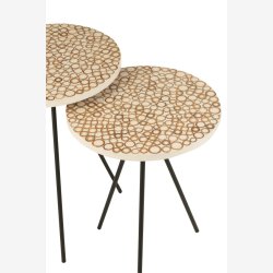 J-Line - St m. 2 sideborde med resin bordplade 38x3852/44cm, Hvid og Brun