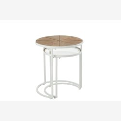 J-Line - St m. 2 sideborde i metal, glas og tr 50/40x50/40x56/43,5cm, Hvid og Natur