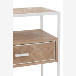 J-Line - Sidebord m. Sildeben bordplade og 1 skuffe 50x61x30cm, Hvid og Natur 