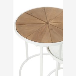 J-Line - St m. 2 sideborde i metal, glas og tr 50/40x50/40x56/43,5cm, Hvid og Natur