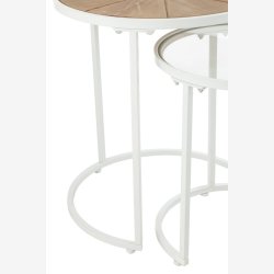 J-Line - St m. 2 sideborde i metal, glas og tr 50/40x50/40x56/43,5cm, Hvid og Natur