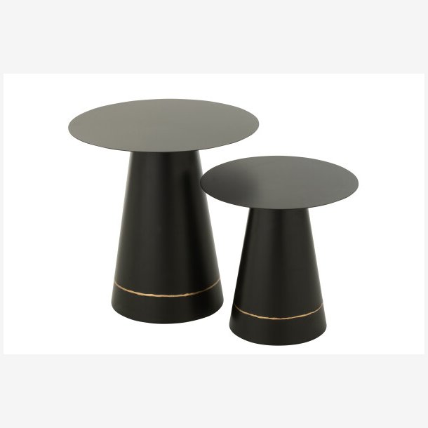 J-Line - Sideborde/Sofaborde st m/2 stk. kegle form L: 50/40 H: 50/41cm, Sort/Guld